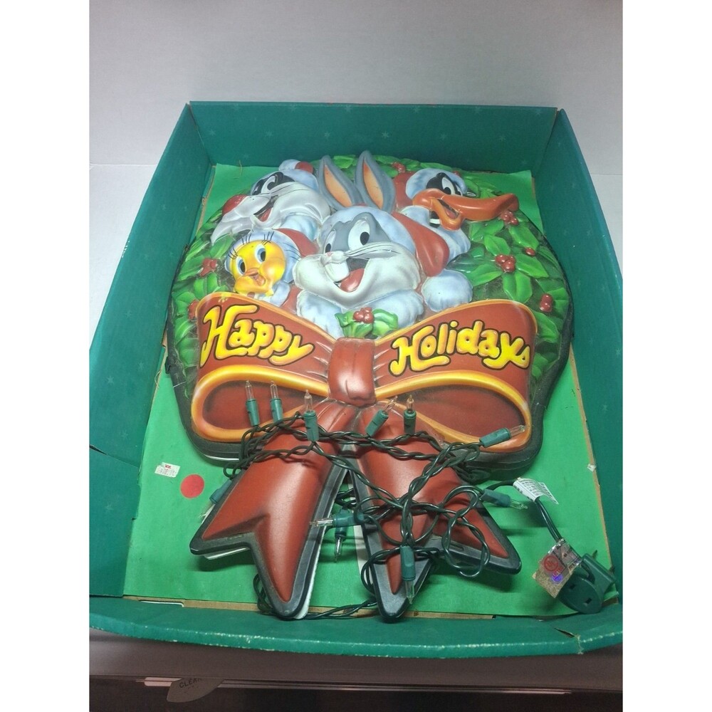 Vtrg 1997 Looney Tunes Bugs Bunny Happy Holidays Blow Mold Christmas Wreath-test